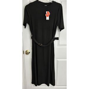 New With Tags Cider Ribbed Belted Midi Dress Women's‎ XL Black Stretch